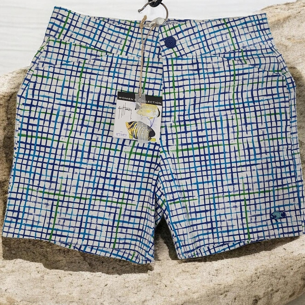 Guy Harvey Blue and Green Plaid Shorts
